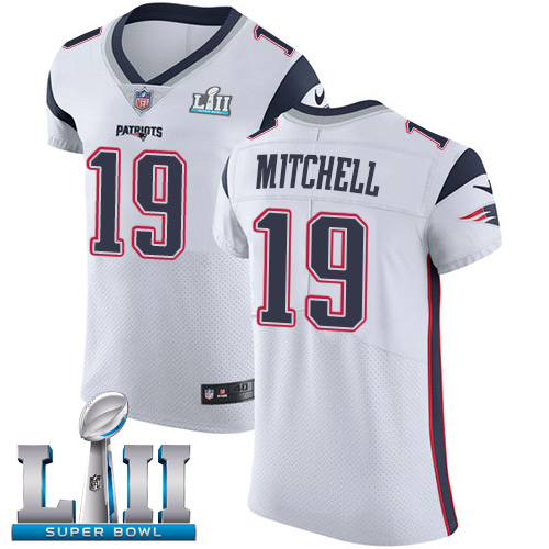 Nike Patriots #19 Malcolm Mitchell White Super Bowl LII Men's Stitched NFL Vapor Untouchable Elite Jersey - Click Image to Close